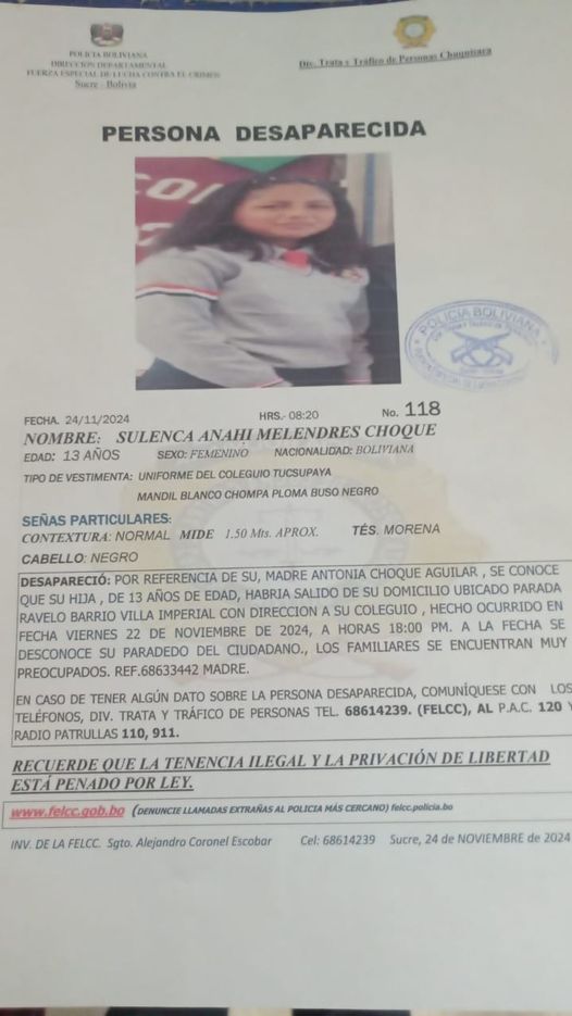 BUSCAMOS A 𝗦𝗨𝗟𝗘𝗡𝗖𝗔 𝗔𝗡𝗔𝗛𝗜 𝗠𝗘𝗟𝗘𝗡𝗗𝗥𝗘𝗦 𝗖𝗛𝗢𝗤𝗨𝗘 DE 13 AÑOS DE EDAD