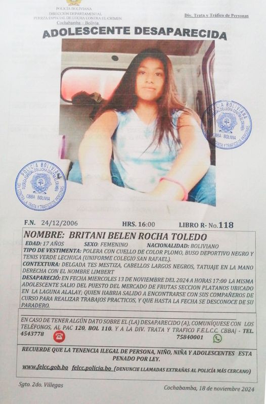 BUSCAMOS A 𝗕𝗥𝗜𝗧𝗔𝗡𝗜 𝗕𝗘𝗟𝗘𝗡 𝗥𝗢𝗖𝗛𝗔 𝗧𝗢𝗟𝗘𝗗𝗢 DE 17 AÑOS DE EDAD