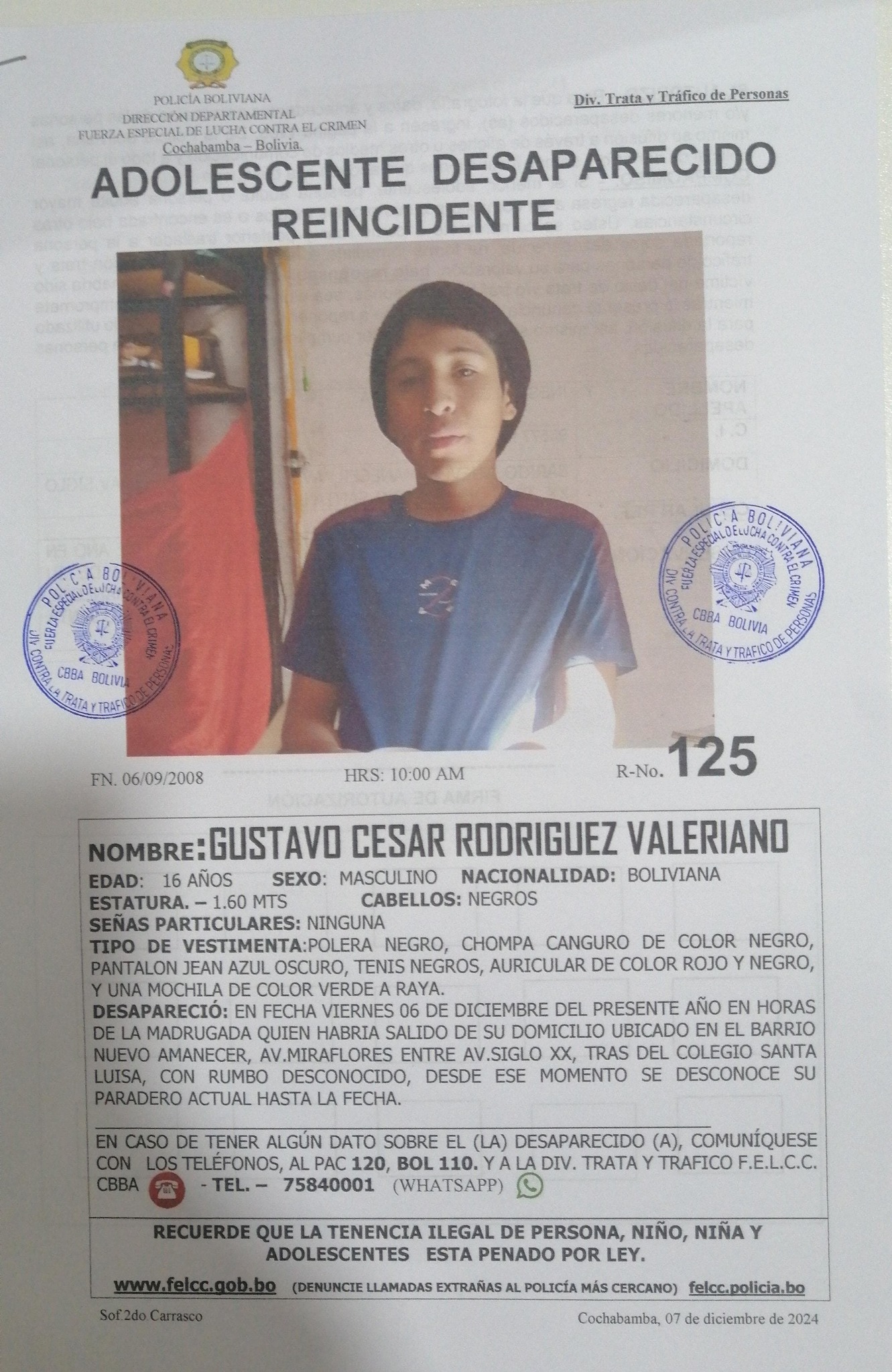 BUSCAMOS A 𝗚𝗨𝗦𝗧𝗔𝗩𝗢 𝗖𝗘𝗦𝗔𝗥 𝗥𝗢𝗗𝗥𝗜𝗚𝗨𝗘𝗭 𝗩𝗔𝗟𝗘𝗥𝗜𝗔𝗡𝗢 DE 16 AÑOS DE EDAD