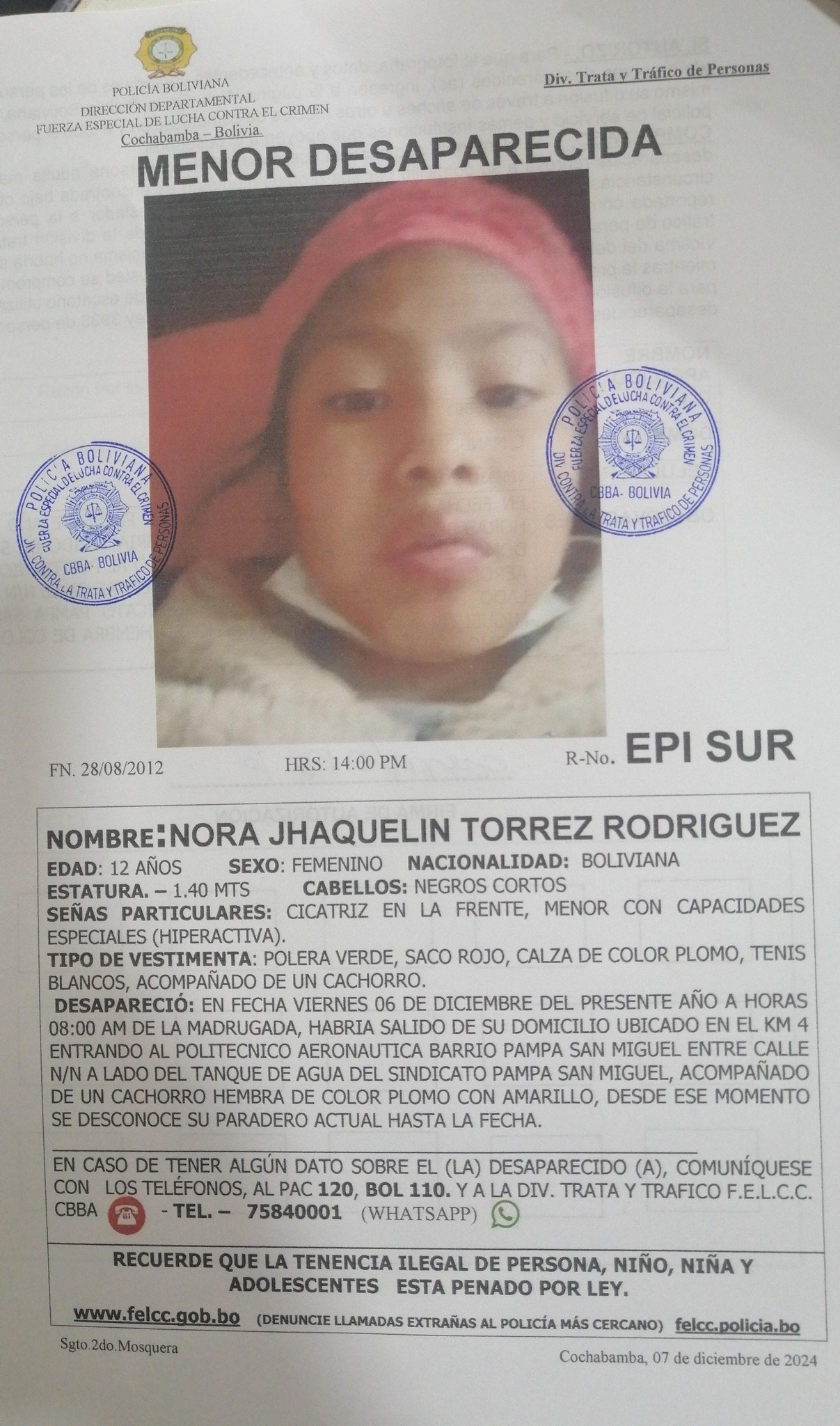 BUSCAMOS A 𝗡𝗢𝗥𝗔 𝗝𝗛𝗔𝗤𝗨𝗘𝗟𝗜𝗡 𝗧𝗢𝗥𝗥𝗘𝗭 𝗥𝗢𝗗𝗥𝗜𝗚𝗨𝗘𝗭 DE 12 AÑOS DE EDAD