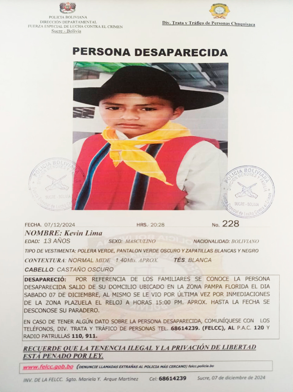 BUSCAMOS A 𝗞𝗘𝗩𝗜𝗡 𝗟𝗜𝗠𝗔 DE 13 AÑOS DE EDAD