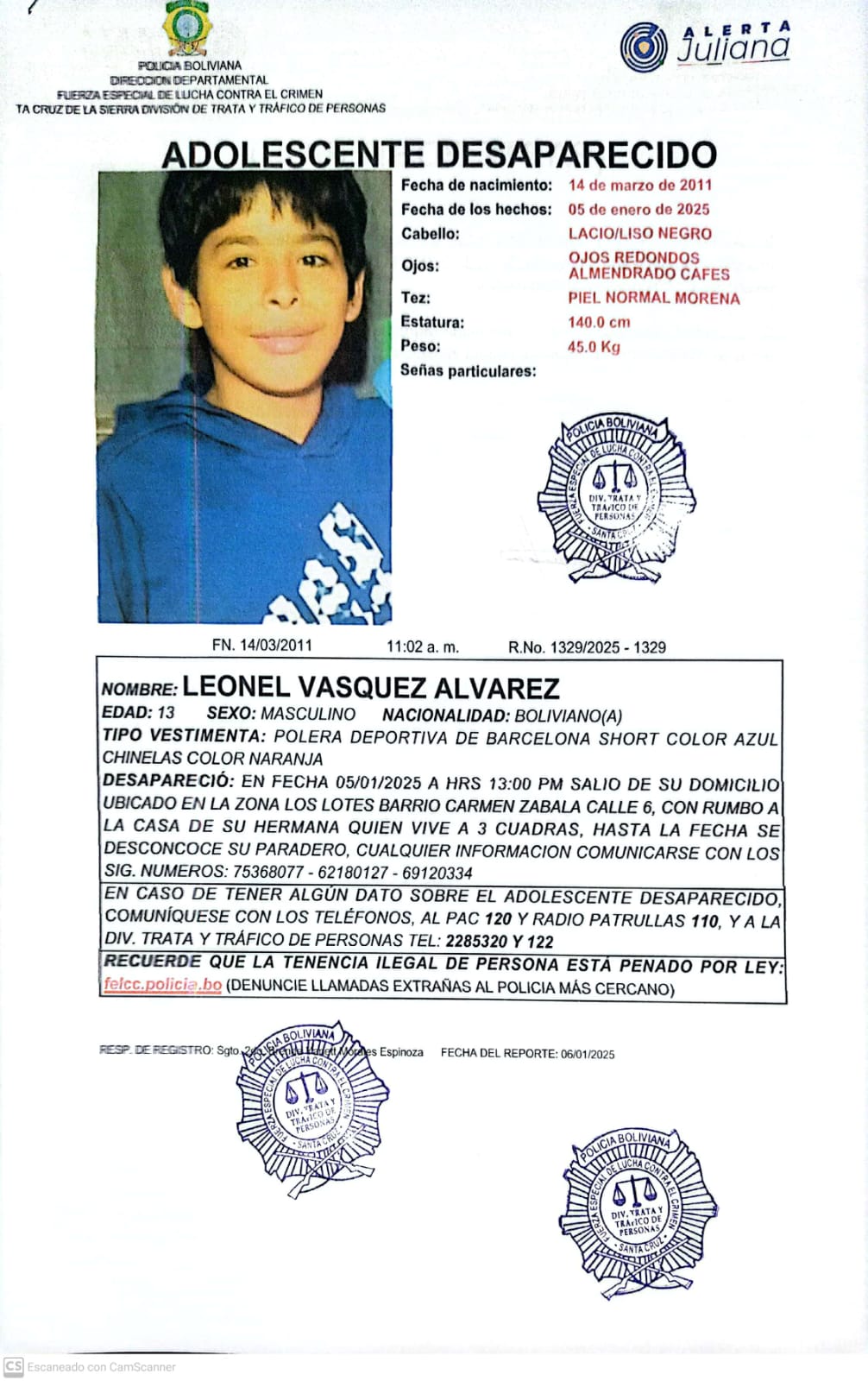 BUSCAMOS A 𝗟𝗘𝗢𝗡𝗘𝗟 𝗩𝗔𝗦𝗤𝗨𝗘𝗭 Á𝗟𝗩𝗔𝗥𝗘𝗭 DE 13 AÑOS DE EDAD